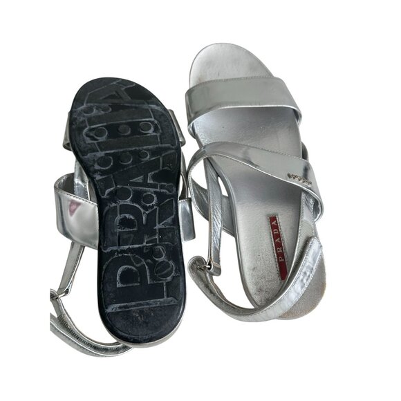 PRADA Silver Leather Double Strap Sandals Size 38.5 - Picture 10 of 10